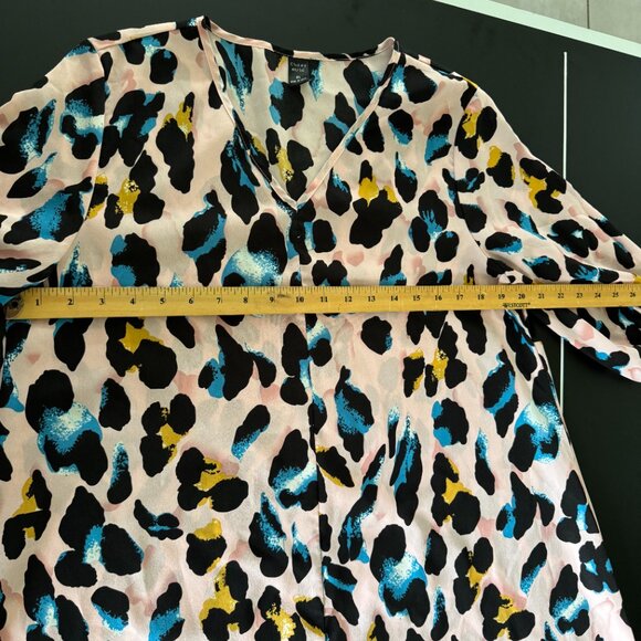 Emery Rose XL Pink Abstract Leopard Print Midi Dress – V-Neck, 3/4 Sleeve, Flowi - Picture 5 of 6